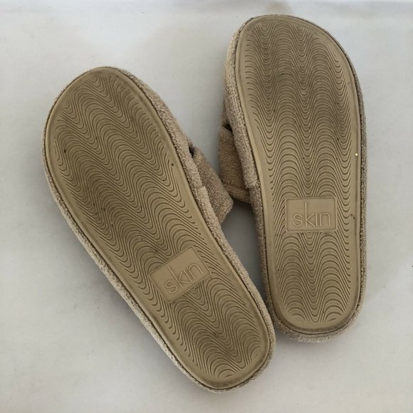 Skin The Kyoto Slides Truffle Brown Terry Criss Crossed Casual M $85 - Picture 4 of 5